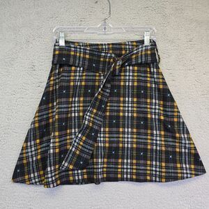 Millibon Plaid Mini Skirt Women's Small Black Yellow Flannel Knit Academia